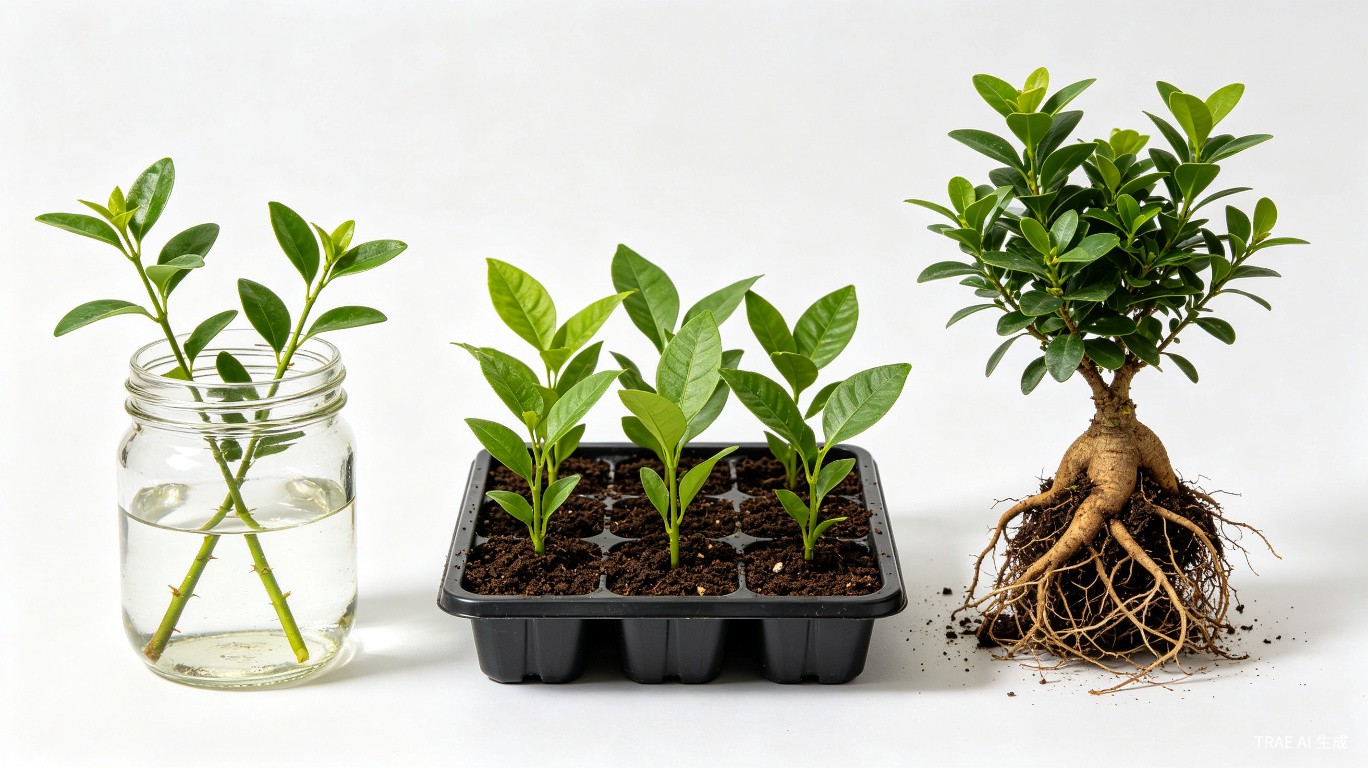 三种植物繁殖方法对比：水插、土插、分株